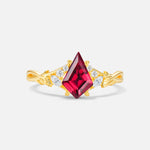 Kite Cut Ruby Engagement Ring with Marquise Side Stones and Vine Detail - Additional view