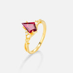 Kite Cut Ruby Engagement Ring with Marquise Side Stones and Vine Detail - Additional view