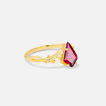 Kite Cut Ruby Engagement Ring with Marquise Side Stones and Vine Detail - Additional view