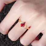 Kite Cut Ruby Engagement Ring with Marquise Side Stones and Vine Detail - Additional view