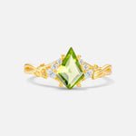 Kite Cut Peridot Engagement Ring with Marquise Side Stones and Vine Detail - Additional view