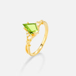 Kite Cut Peridot Engagement Ring with Marquise Side Stones and Vine Detail - Additional view