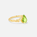 Kite Cut Peridot Engagement Ring with Marquise Side Stones and Vine Detail - Additional view