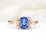 Classic Oval Cut Baguette Side Cluster Sapphire Engagement Ring - Additional view