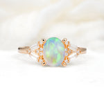 Classic Oval Cut Baguette Side Cluster Fire Opal Engagement Ring - Additional view