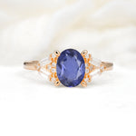 Classic Oval Cut Baguette Side Cluster Tanzanite Engagement Ring - Additional view