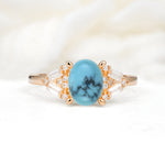 Classic Oval Cut Baguette Side Cluster Turquoise Engagement Ring - Additional view