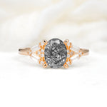 Classic Oval Cut Baguette Side Cluster Black Rutilated Quartz Engagement Ring - Additional view