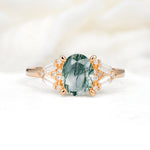 Classic Oval Cut Baguette Side Cluster Moss Agate Engagement Ring - Additional view