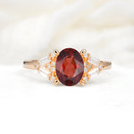 Classic Oval Cut Baguette Side Cluster Garnet Engagement Ring - Additional view