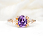 Classic Oval Cut Baguette Side Cluster Amethyst Engagement Ring - Additional view