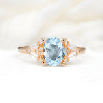 Classic Oval Cut Baguette Side Cluster Aquamarine Engagement Ring - Additional view