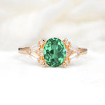 Classic Oval Cut Baguette Side Cluster Emerald Engagement Ring - Additional view