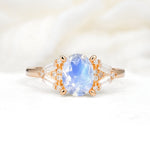 Classic Oval Cut Baguette Side Cluster Moonstone Engagement Ring - Additional view