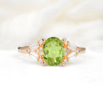 Classic Oval Cut Baguette Side Cluster Peridot Engagement Ring - Additional view