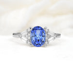 Classic Oval Cut Baguette Side Cluster Sapphire Engagement Ring - Additional view