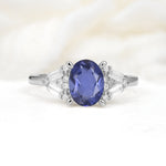 Classic Oval Cut Baguette Side Cluster Tanzanite Engagement Ring - Additional view