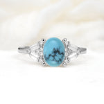Classic Oval Cut Baguette Side Cluster Turquoise Engagement Ring - Additional view