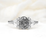 Classic Oval Cut Baguette Side Cluster Black Rutilated Quartz Engagement Ring - Additional view