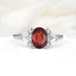 Classic Oval Cut Baguette Side Cluster Garnet Engagement Ring - Additional view