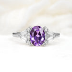 Classic Oval Cut Baguette Side Cluster Amethyst Engagement Ring - Additional view