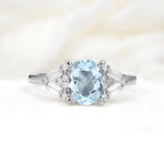 Classic Oval Cut Baguette Side Cluster Aquamarine Engagement Ring - Additional view