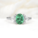 Classic Oval Cut Baguette Side Cluster Emerald Engagement Ring - Additional view