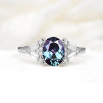 Classic Oval Cut Baguette Side Cluster Alexandrite Engagement Ring - Additional view