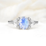 Classic Oval Cut Baguette Side Cluster Moonstone Engagement Ring - Additional view