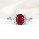 Classic Oval Cut Baguette Side Cluster Ruby Engagement Ring - Additional view