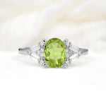 Classic Oval Cut Baguette Side Cluster Peridot Engagement Ring - Additional view