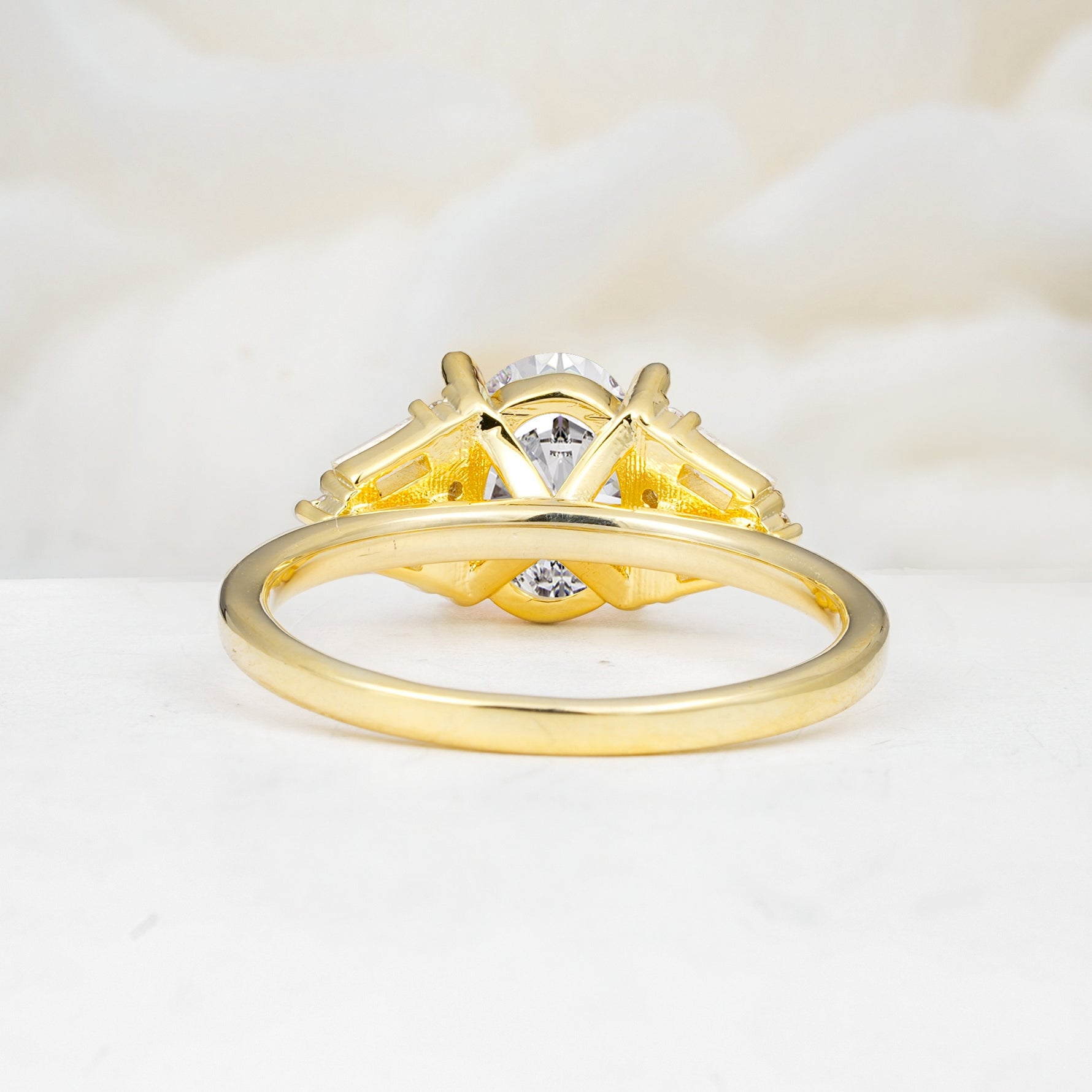 Classic Oval Cut Baguette Side Cluster Moissanite Engagement Ring - Additional view