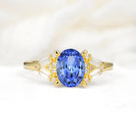 Classic Oval Cut Baguette Side Cluster Sapphire Engagement Ring - Additional view