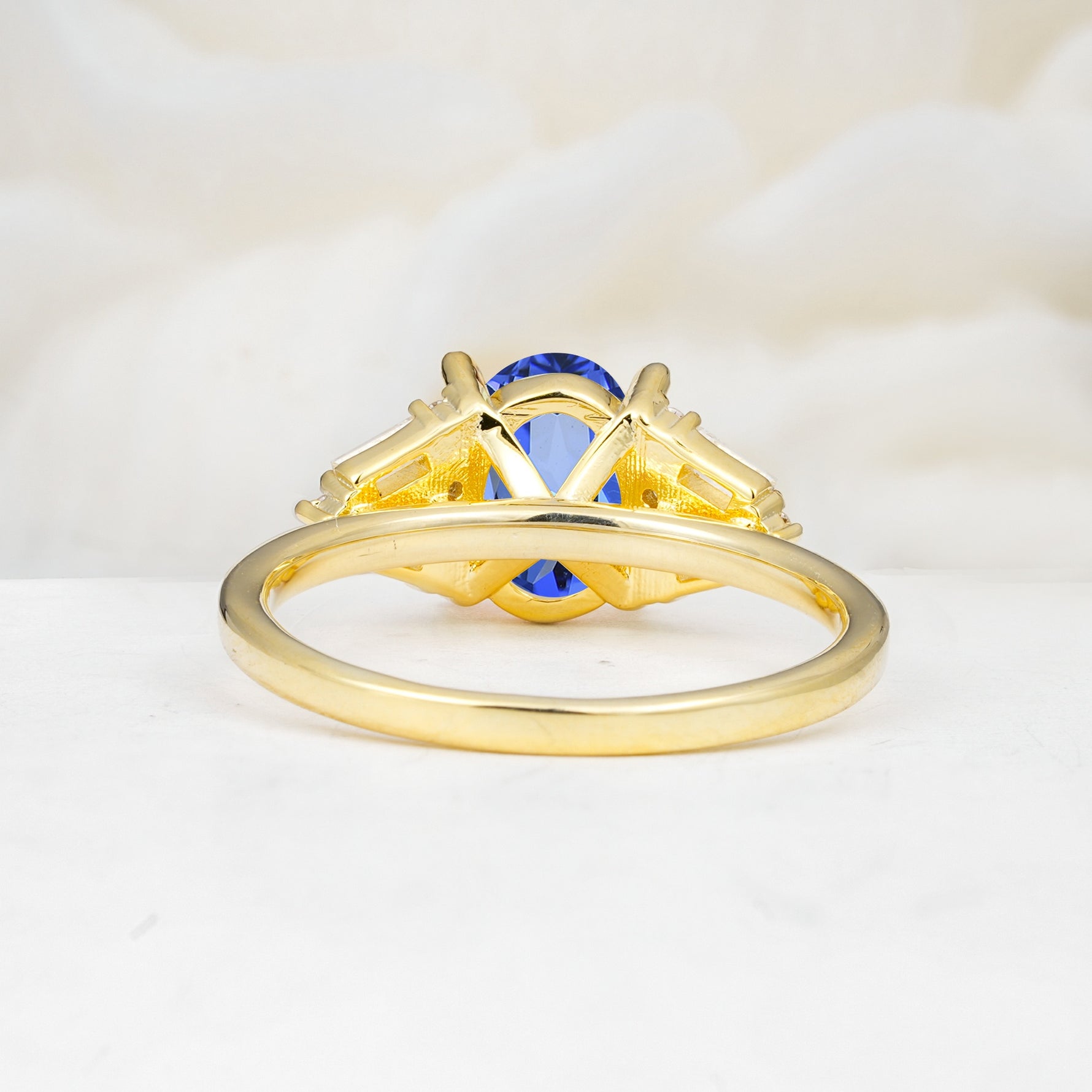 Classic Oval Cut Baguette Side Cluster Sapphire Engagement Ring - Additional view