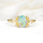 Classic Oval Cut Baguette Side Cluster Fire Opal Engagement Ring - Additional view