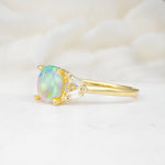 Classic Oval Cut Baguette Side Cluster Fire Opal Engagement Ring - Additional view