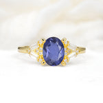 Classic Oval Cut Baguette Side Cluster Tanzanite Engagement Ring - Additional view