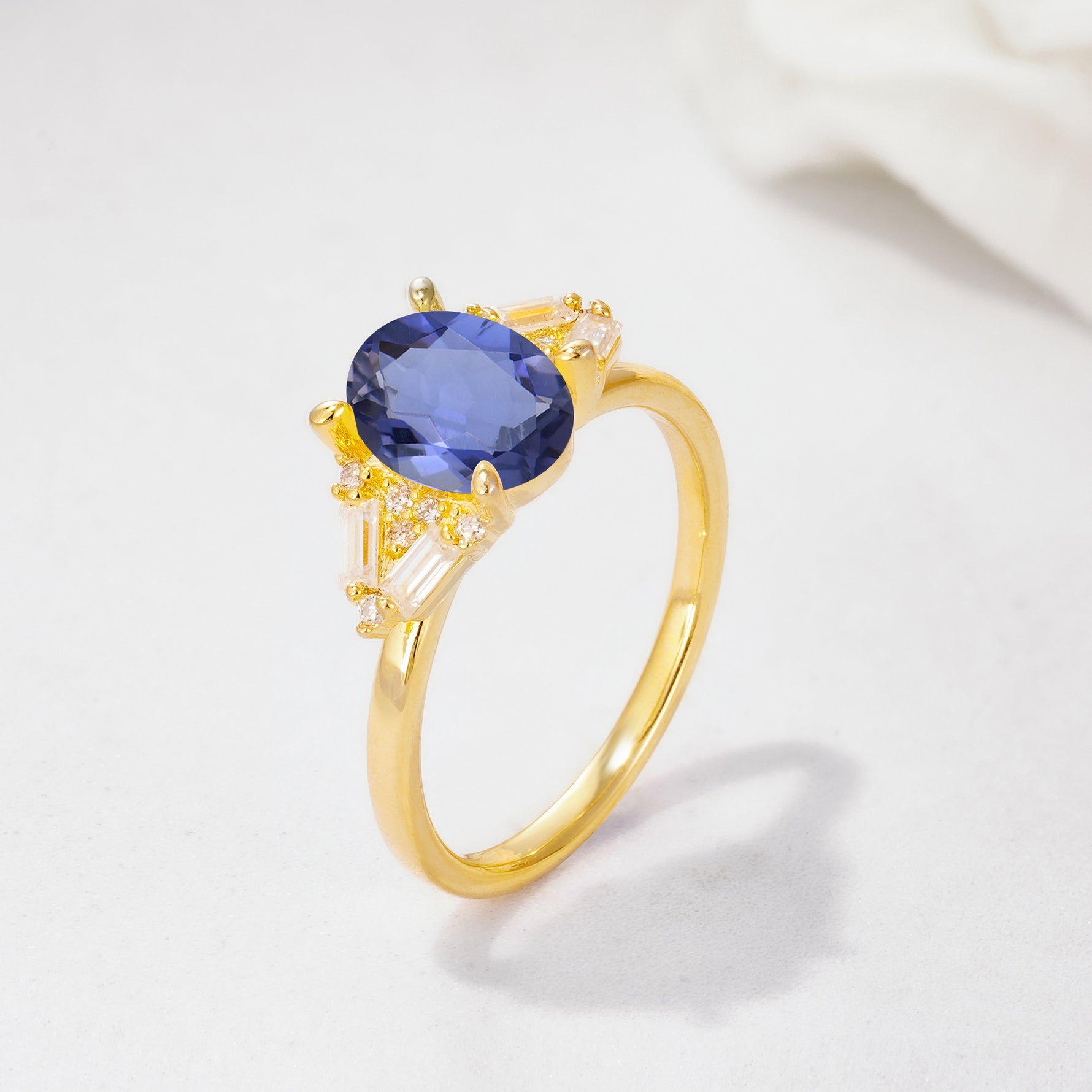 Classic Oval Cut Baguette Side Cluster Tanzanite Engagement Ring - Additional view
