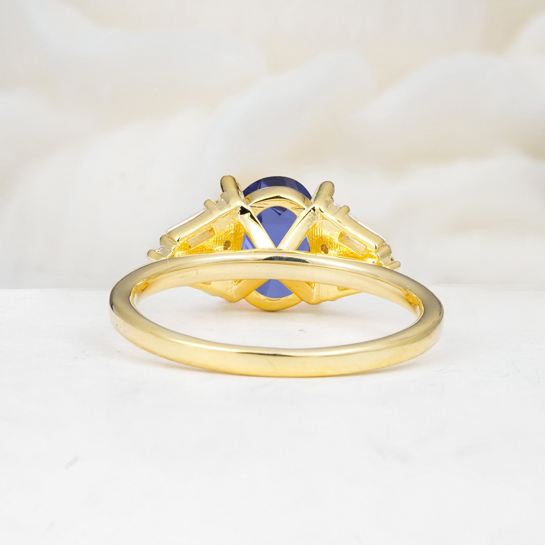 Classic Oval Cut Baguette Side Cluster Tanzanite Engagement Ring - Additional view