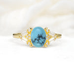 Classic Oval Cut Baguette Side Cluster Turquoise Engagement Ring - Additional view