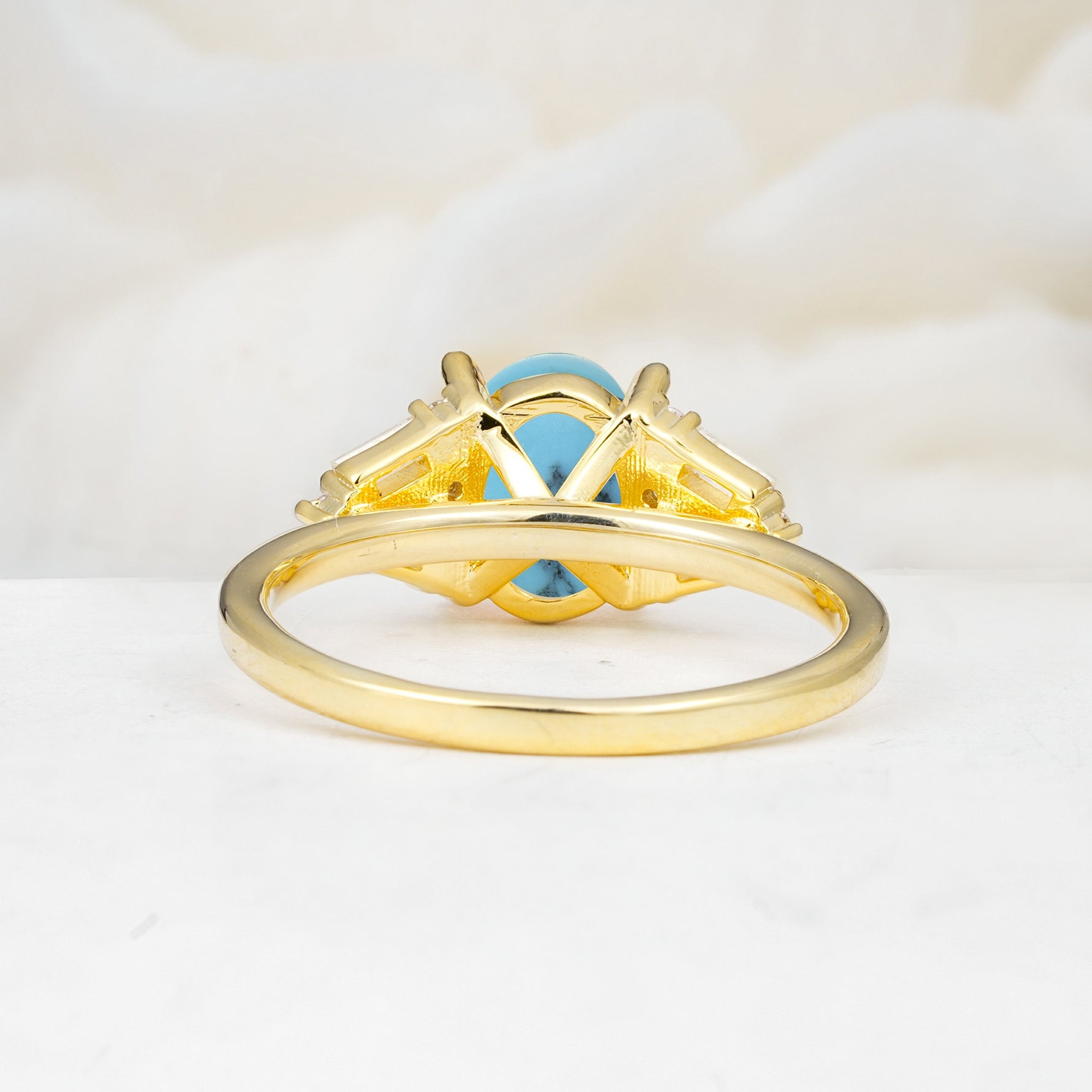 Classic Oval Cut Baguette Side Cluster Turquoise Engagement Ring - Additional view