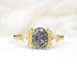Classic Oval Cut Baguette Side Cluster Black Rutilated Quartz Engagement Ring - Additional view
