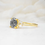 Classic Oval Cut Baguette Side Cluster Black Rutilated Quartz Engagement Ring - Additional view