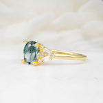 Classic Oval Cut Baguette Side Cluster Moss Agate Engagement Ring - Additional view