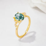 Classic Oval Cut Baguette Side Cluster Moss Agate Engagement Ring - Additional view