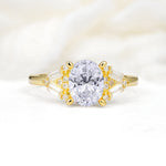 Classic Oval Cut Baguette Side Cluster Lab Diamond Engagement Ring - Additional view