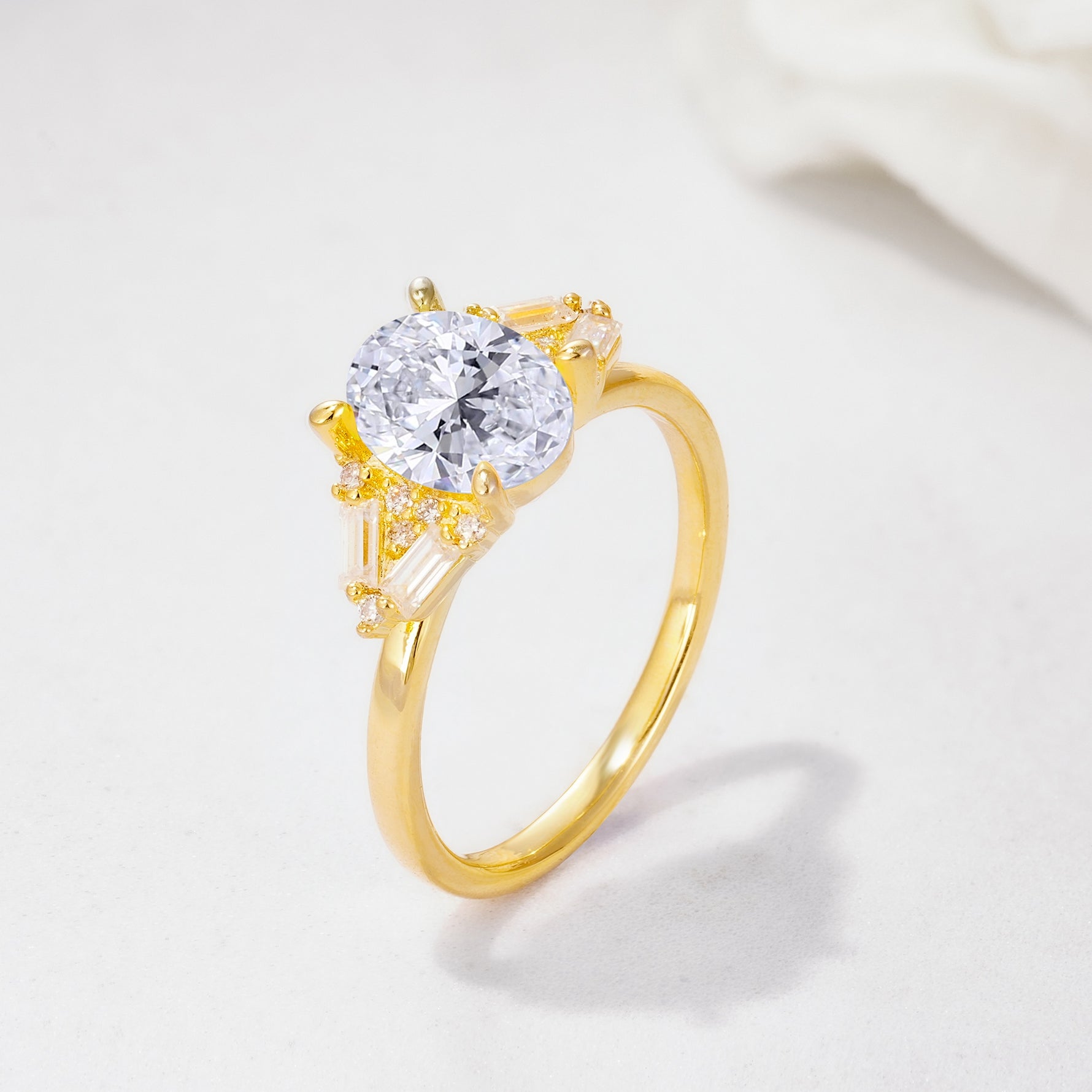 Classic Oval Cut Baguette Side Cluster Lab Diamond Engagement Ring - Additional view