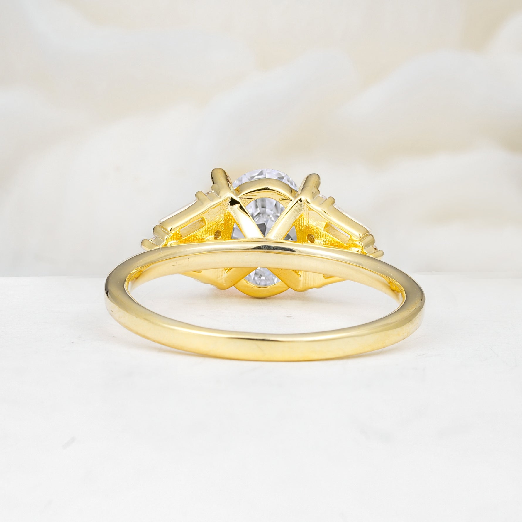 Classic Oval Cut Baguette Side Cluster Lab Diamond Engagement Ring - Additional view