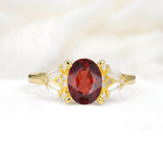 Classic Oval Cut Baguette Side Cluster Garnet Engagement Ring - Additional view