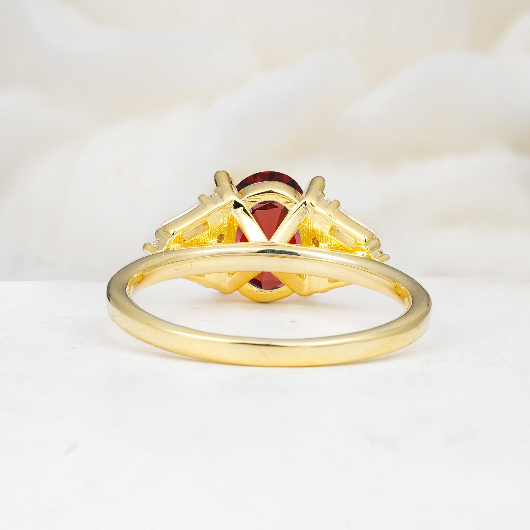 Classic Oval Cut Baguette Side Cluster Garnet Engagement Ring - Additional view